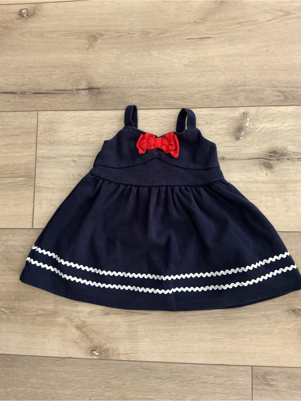 Janie and Jack Navy Dress with Red Bow and White Trim